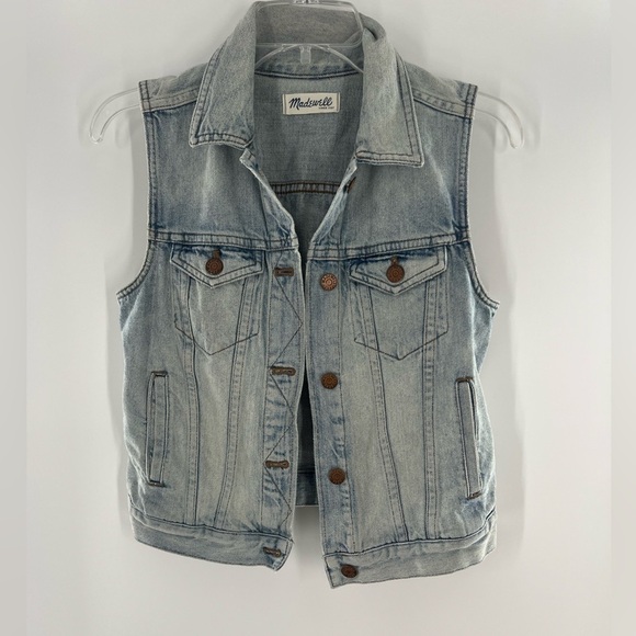 MADEWELL COLLARD VEST WASH OUT LOOK DISTRESSED W/ POCKETS DENIM JACKET S - Picture 1 of 5